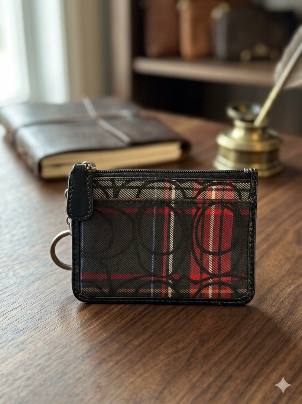 Coach Poppy Red Black Tartan Plaid Signature C Card Holder -  Vintage Y2K